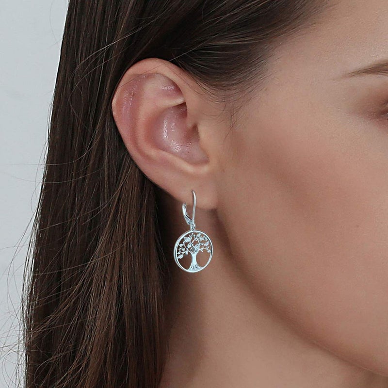 Agvana Sterling Silver Tree of Life Earrings for Women Cubic Zirconia CZ Family Tree Leverback Dangle Drop Earrings Anniversary Birthday Gifts for Women Women Grandma Wife Her - Image 2